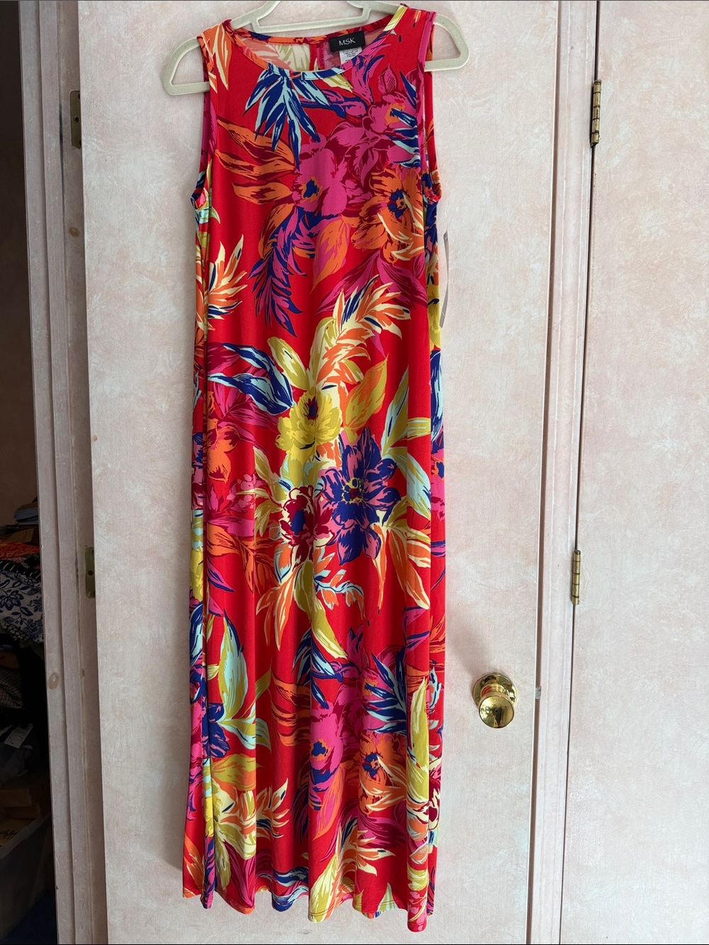 MSK Red Tropical Floral Maxi Dress
